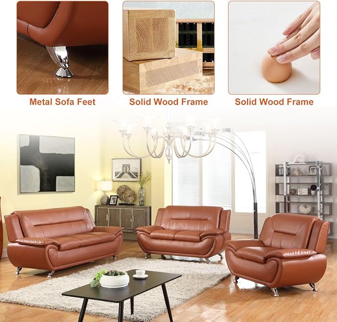 Lounge Comfy Faux Leather Sofa Modern Couch for Small Living Room/Dorm/Bedroom/Office/Apartment for Small Spaces (Orange Single Seat)