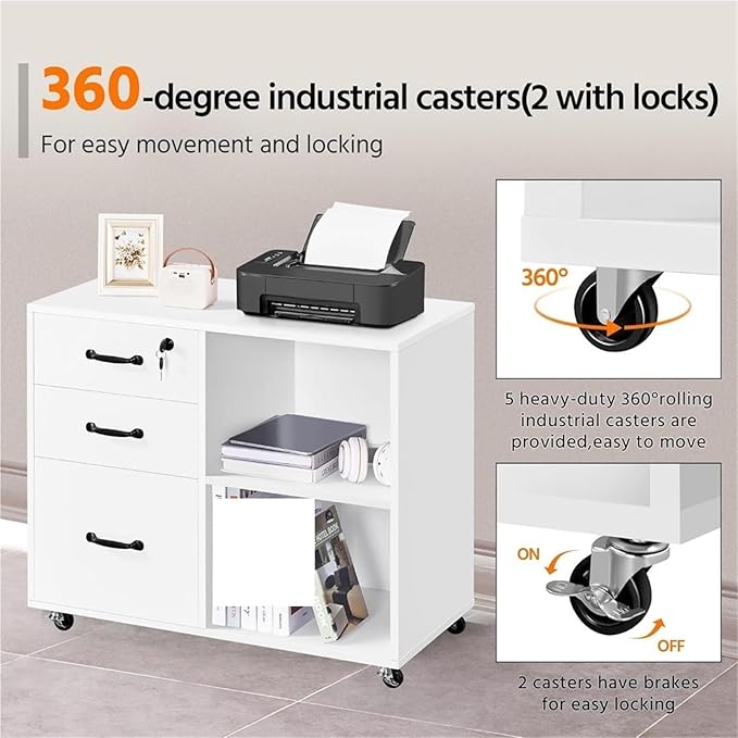 Mobile File Cabinets File Cabinet Mobile Letter Size Organization Unit Lateral Filing Printer Stand for Home and OfficeWhite(Black)