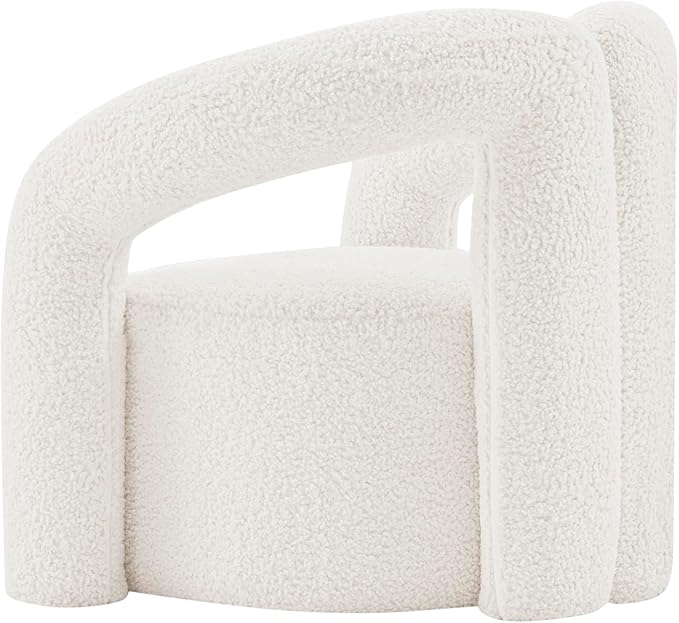 Manhattan Comfort Darian Modern Accent Boucle Chair for Living Room Upholstered Armchair with High Density Foam Padding &amp Premium Pine Wood Frame Cream