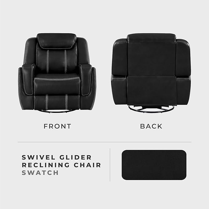 Lexicon Modern Swivel Glider Recliner Chair Nursery Glider Faux Leather Recliner Chair with Headrest Manual Recliner Sofa Chair for Living Room/Office/Apartment Black