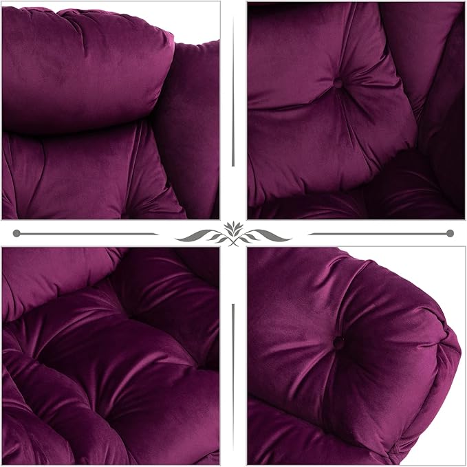 HollyHOME Lazy Chair with Armrest and Side Pocket Comfy Accent Lounge ChairLeisure Sofa Armchair for Living Room Bedroom Dorm or Small Spaces Oversized Reading Sofa ChairVelvet Deep Purple