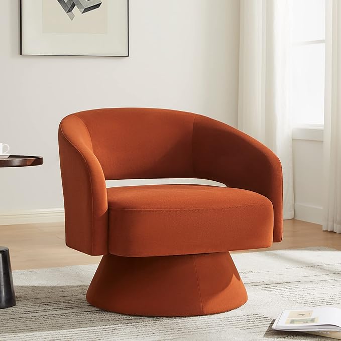 CHITA Swivel Accent Chair Armchair FSC Certified Velvet Barrel Chair for Living Room Bedroom Burnt Orange