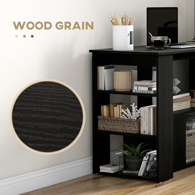 L Shaped Corner Desk 360 Degree Rotating Home Office Desk with Storage Shelves Writing Table Workstation Black