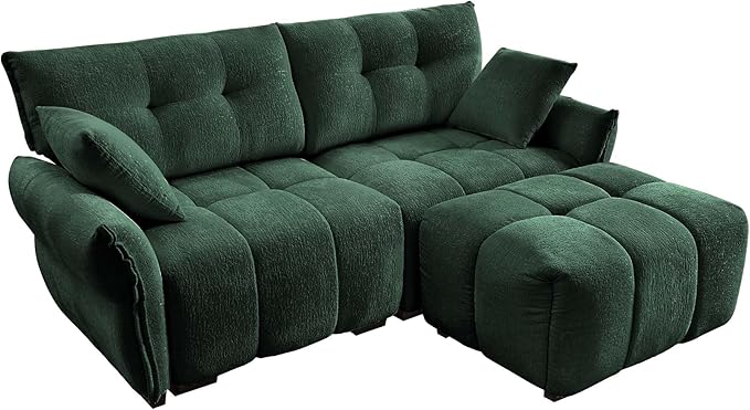 Aoowow Modular Sectional Sofa with Movable Ottoman 78.7” Chenille L Shaped Sofa Couch Upholstered Comfy 2-Seater Couches with Pillows for Living Room Apartment OfficeGreen