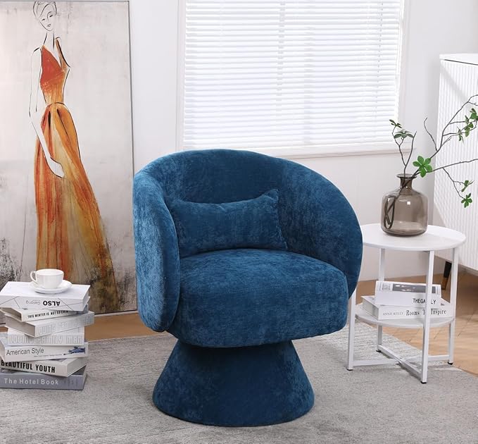 Swivel Accent Chair Swivel Barrel Chair with Pillow 360 Degree Swivel Armchair Round Club Chair for Living Room Bedroom Office Lounge (Teal+Linen)