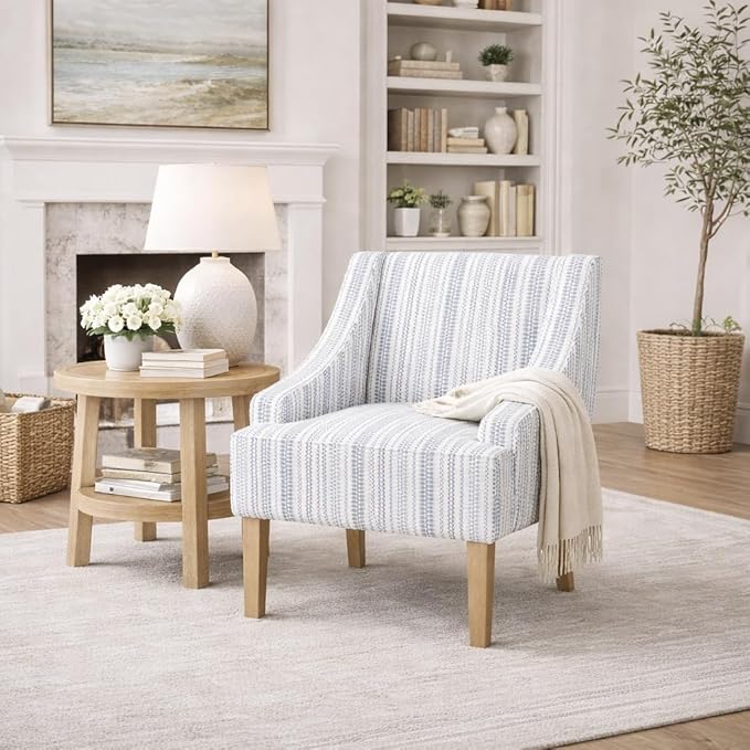 HomePop Swoop Arm Accent Chair Ivory Stripe