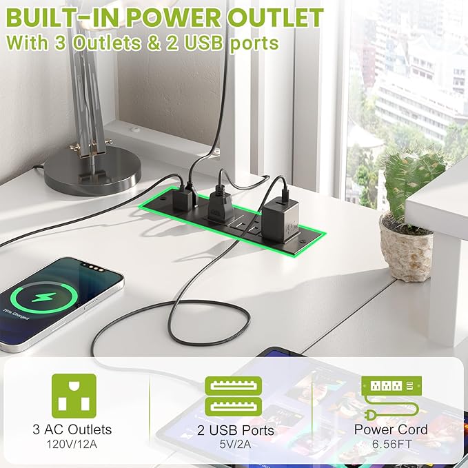 Small L Shaped Desk Gaming Desk with Power Outlets 48 Reversible L Shaped LED Computer Desk with Monitor Stand &amp Storage Shelf Corner Gamer Desk Home Office Desk with Storage Bag White
