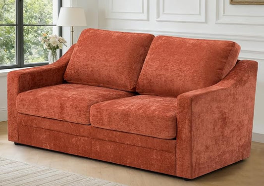 67” Chenille Loveseat Sofa w/Comfortable Back Cushions &amp Curved Armrests Modern 2-Seat Couch w/Deep Seat Space Upholstered 2 Seater Sofa w/High Resiliency Foam for Living Room Orange