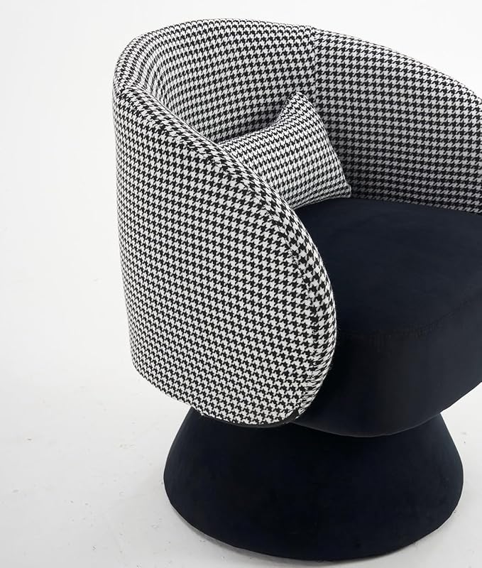 Swivel Accent Chair Swivel Barrel Chair with Pillow 360 Degree Swivel Armchair Round Club Chair for Living Room Bedroom Office Lounge (Black+Velvet)