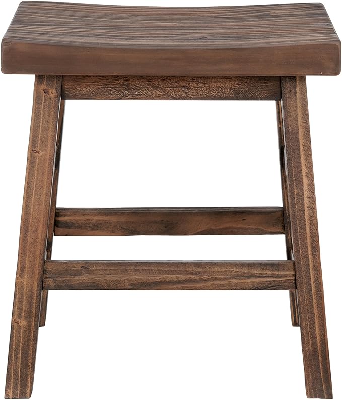 Alaterre Furniture Pomona 20-Inch Counter Height Saddle Seat Barstool – Solid Wood Backless Rustic Farmhouse Stool in Natural Finish for Kitchen Island or Dining Room (Natural)