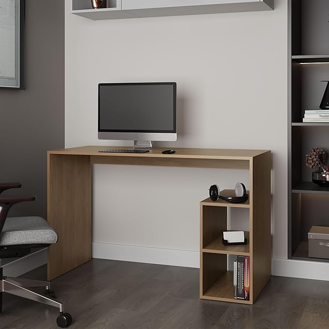 Natural Oak Computer Desk with Open Storage - Home Office Workstation