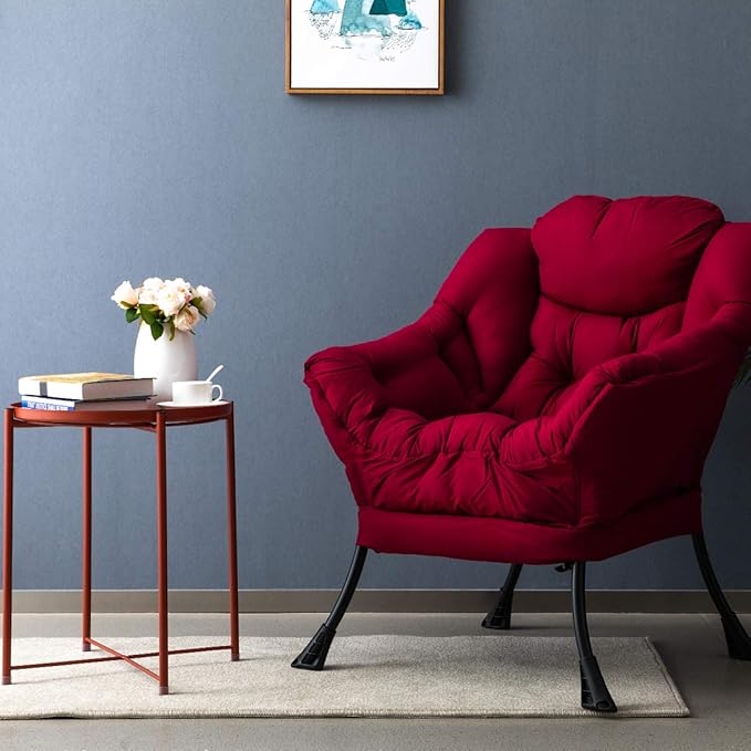 HollyHOME Lazy Chair with Armrest and Side Pocket Comfy Accent Lounge ChairLeisure Sofa Armchair for Living Room Bedroom Dorm or Small Spaces Oversized Reading Sofa Chair Burgundy