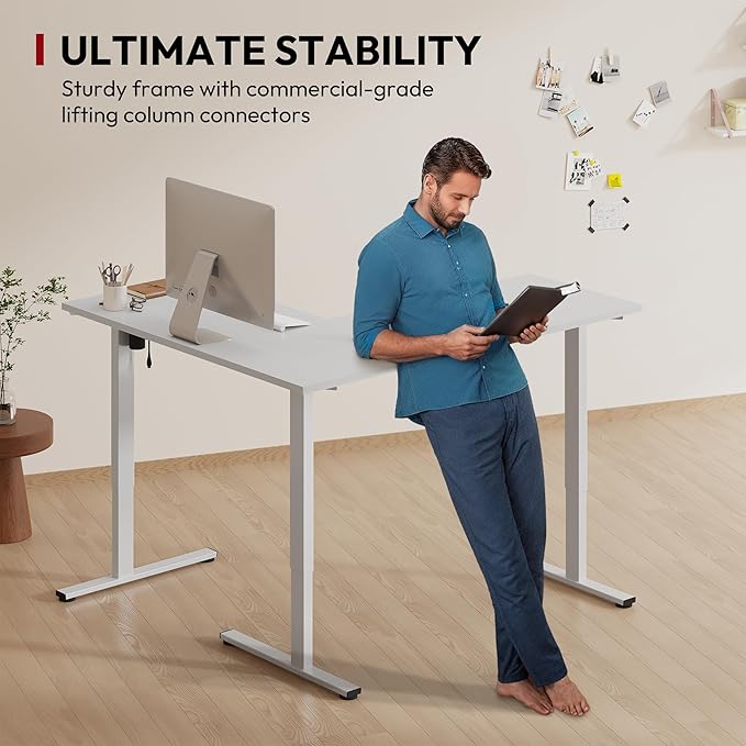 SANODESK Electric Height Adjustable 3 Leg Corner Desk Frame up to 220lbs Sit Stand Ergonomic L Shaped Frame Only White