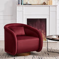 Pumpkin-Shaped Swivel Accent Chair with 360° RotationTeddy Upholstered Barrel Armchair with Solid Wood Base for Bedroom Living Room (Wine Red)