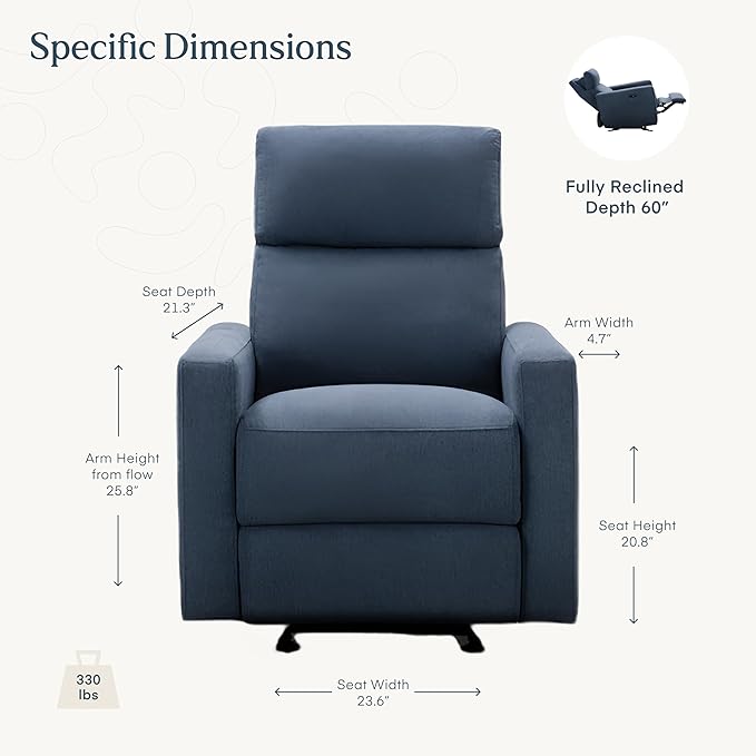 Nurture&amp The Glider Premium Power Recliner Nursery Glider Chair with Adjustable Head Support | Designed with a Thoughtful Combination of Function and Comfort | Built-in USB Charger (Navy)