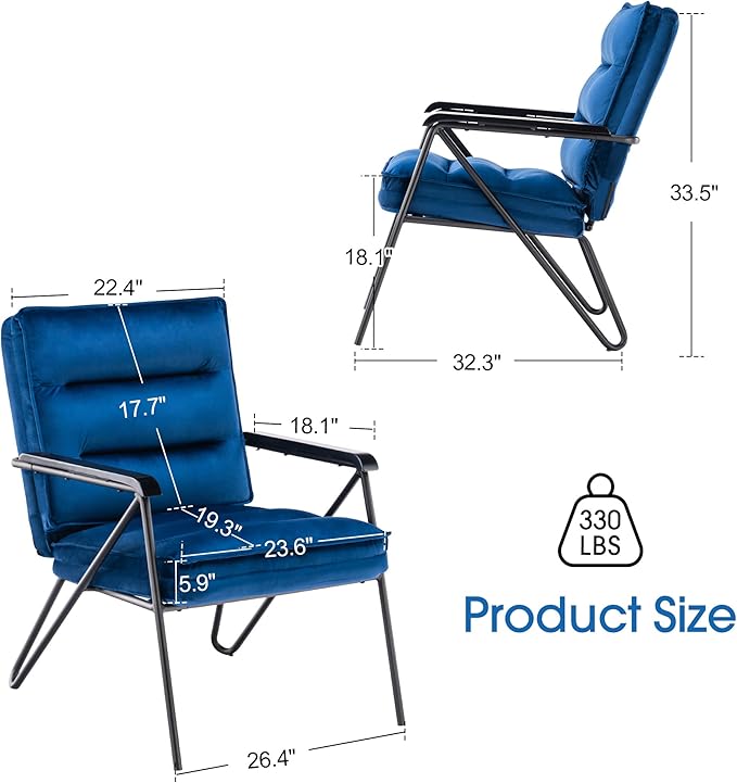 MCombo Modern Accent Chair Velvet Club Chair Upholstered Armchair for Small Space Living Room &amp Office Reception Fabric 4747 4750 (Chair Blue)