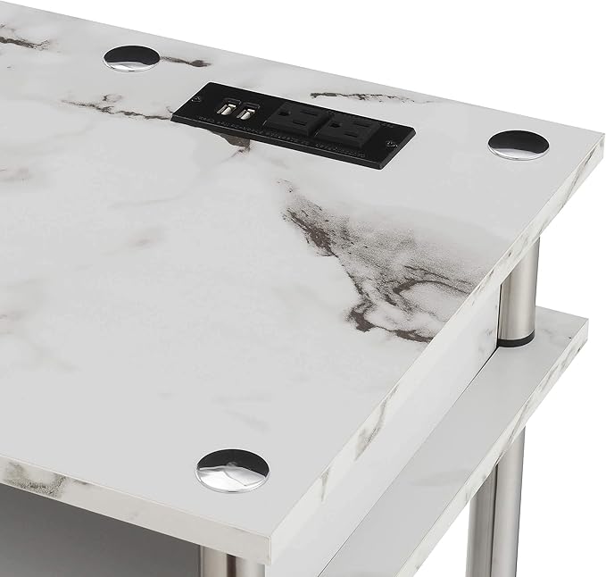 Convenience Concepts Designs2Go No Tools Student Desk with Charging Station and Shelves White Marble