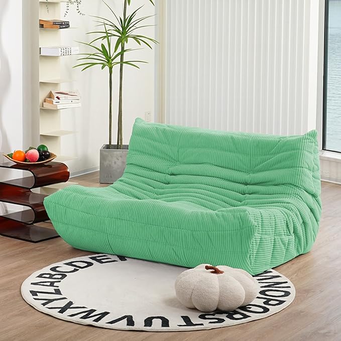 N&ampV Fireside Loveseat Mid Century Armless Twin Size Floor Sofa Soft Premium Corduroy Floor Lounge Chair Foam Sofa Accent Chair for Living Room Bedroom and Office (Mint)