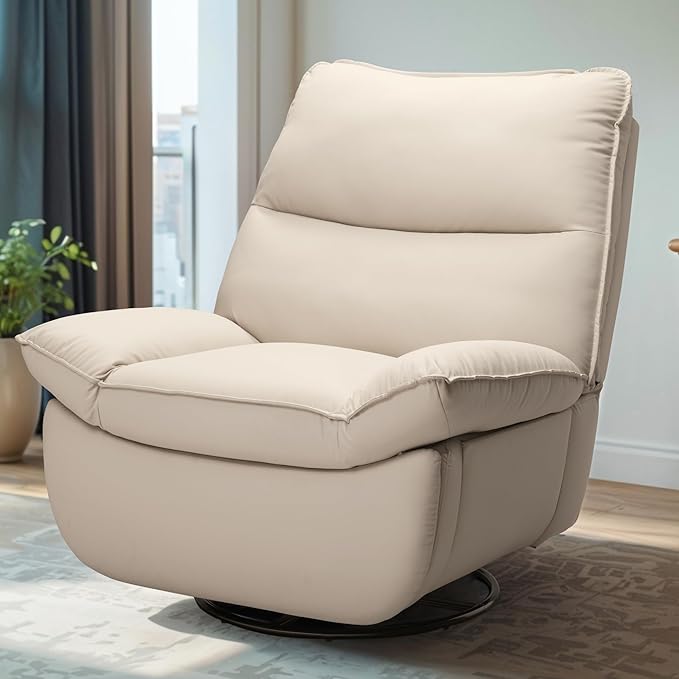 FLEXISPOT XRC7 Swivel Rocker Recliner Chair 360° Swivel Oversized Armless Recliner Gaming Chair Award-Winning Design with Premium PU Leather Upholstery for Living Room Gaming Room Beige