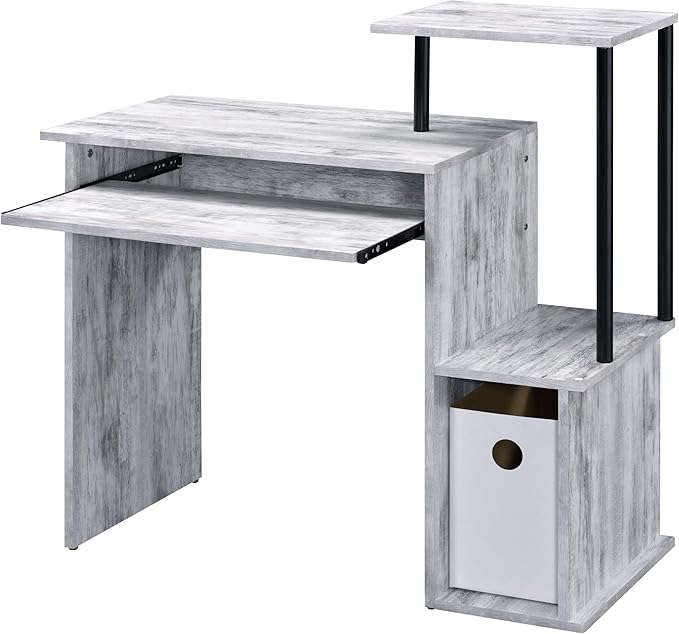 Rectangular Antique White and Black Work Study Computer Desk with Keyboard Tray Office Desk with Storage Spacious Surface