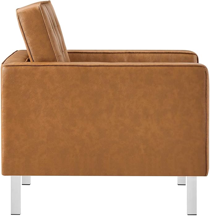 Modway Loft Tufted Button Faux Leather Upholstered Accent Armchair in Silver Tan