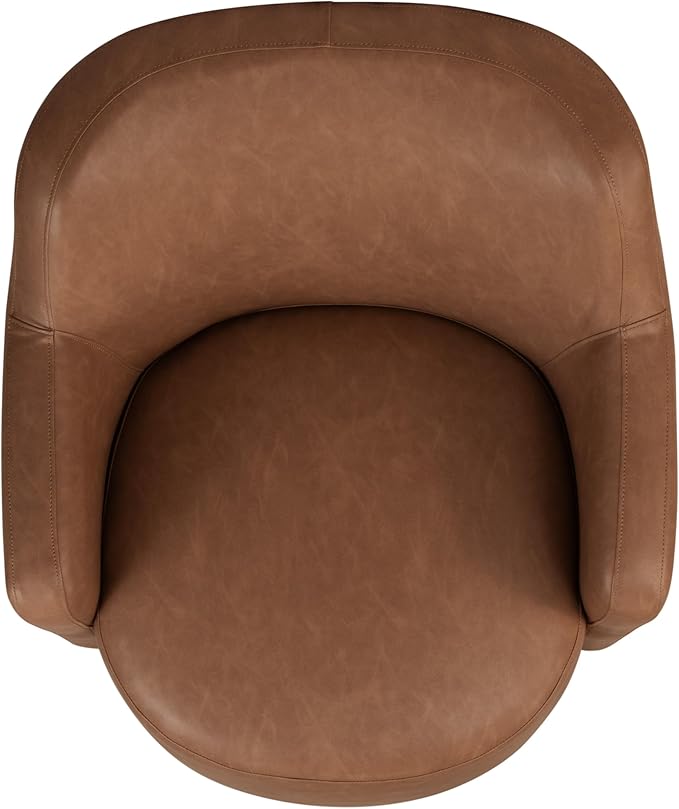 Spatial Order Upholstered 360° Barrel Back Swivel Chair | Accent Chairs for Living Room &amp Bedroom | Decorative Home Furniture Cognac Faux Leather