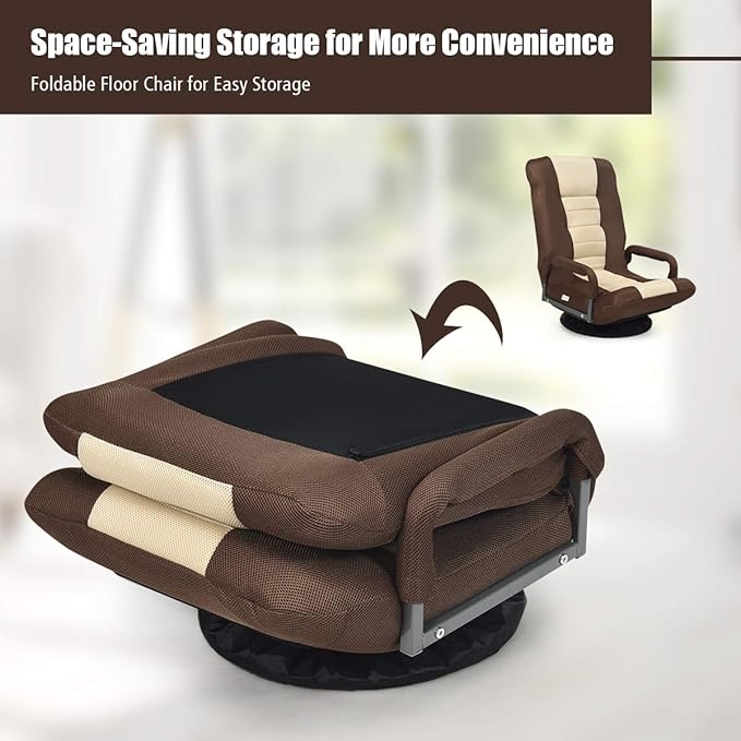 Giantex Floor Chair with 360 Degree Swivel Base Adjustable Backrest Lumbar Support Armrest Foldable Lazy Sofa Rocker for TV Reading Playing Video Games Gaming Chair Floor Beige/Brown