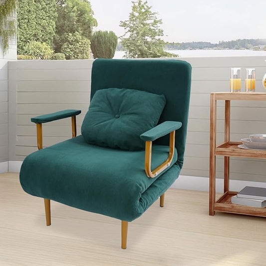 Sleep Chair Bed Convertible Sleeper Chairs for Adults 5-Position Recliner &amp 286lbs Capacity Green Folding Sofa Bed with Adjustable Backrest &amp Pillow for Small Space Office