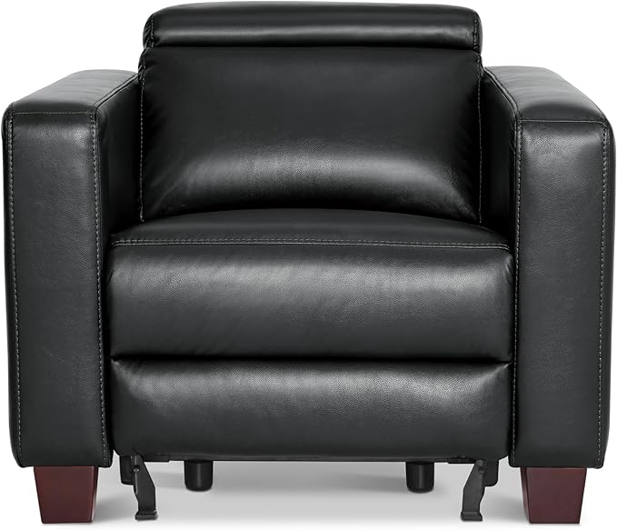 MCombo Zero Wall Recliner Chair Wall Hugger Power Recliner Chair with Adjustable Headrest High Wood Leg USB &amp Type C Dual Charge Ports for Living Room Small Spaces HL128 (Faux Leather Black
