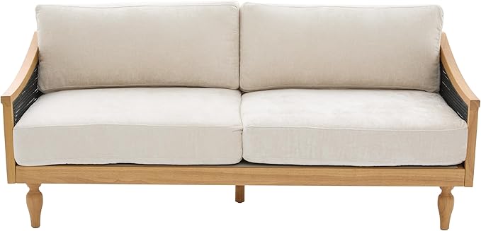 Christopher Knight Home Harper Mid-Century Loveseat Sofa Couch 2-Seater Lounge Sofa with Rattan Armrests and Wooden Legs Chenille Upholstered Couches for Living Room and Small Space Black