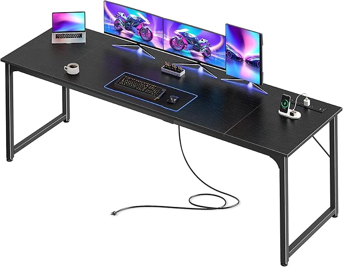 PRAISUN 80 X 24 Inch Office Computer Desk with Power Outlets and USB-C Port Larger and Longer Gaming Desk for Home Office Study Writing Work from Home Table Metal Frame Black