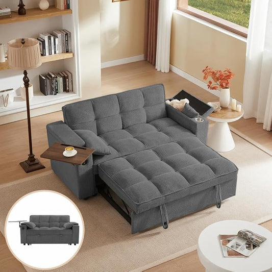 65'' Convertible Sleeper Sofa Bed with Adjustable Backrest Chaise Lounge Side Table &amp USB/Type-C Ports – Stylish &amp Functional Addition to Any Living Room (Dark Grey Sofa Bed)