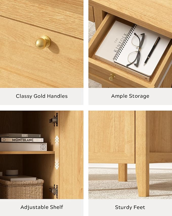 52 Large Executive Desk with Drawers Farmhouse Wooden Home Office Desk with Storage Cabinet Modern Computer Writing Desk for Work Study Workspace Natural Oak