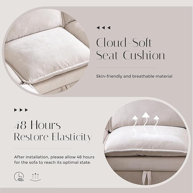 85.83 Sectional Couches for Living Room Cloud Couch Sectional with Large Storage Ottoman L-Shape Modular Sectional Sofa with 5 Seater Chenille Sofa and Pillow for Apartment Bedroom Beige
