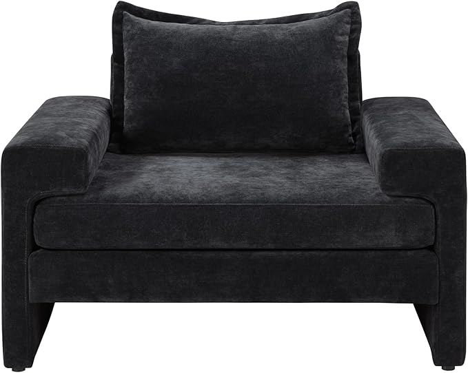 Merax 40.9 Chenille Upholstered Armchair Accent Chair with Wide Armrests Thick Cushion Ergonomic Back Support for Living Room Bedroom or Office Black