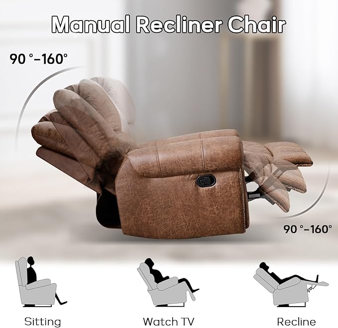 EBELLO Faux Leather Manual Loveseat Recliner 2 Seat Reclining Sofa Chair with Soft Padded Seat Backrest Couch Sofa Set for Living Room Bedroom Furniture Meeting Room Brown (Loveseat)