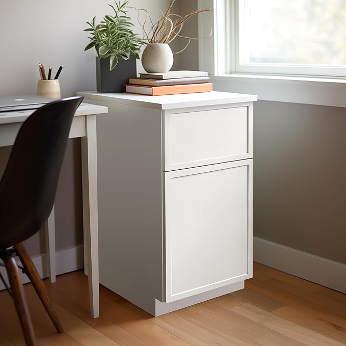 Solid Wood File Cabinet with 2 Drawers Desk Under-Table Wooden File Cabinet Suitable for Bedside or Freestanding File Storage Cabinet (Origami White 18 W × 21 D × 29.5 H)