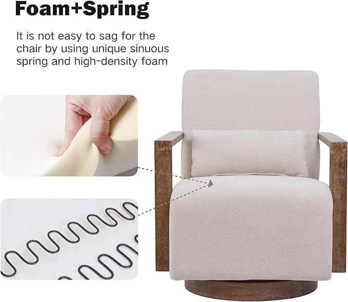 Chifee &amp Vingol 29.72 Swivel Accent Arm Chair Mid Century Modern Living Room Chair Set of 2 with Solid Wood Base &amp ArmrestBeige