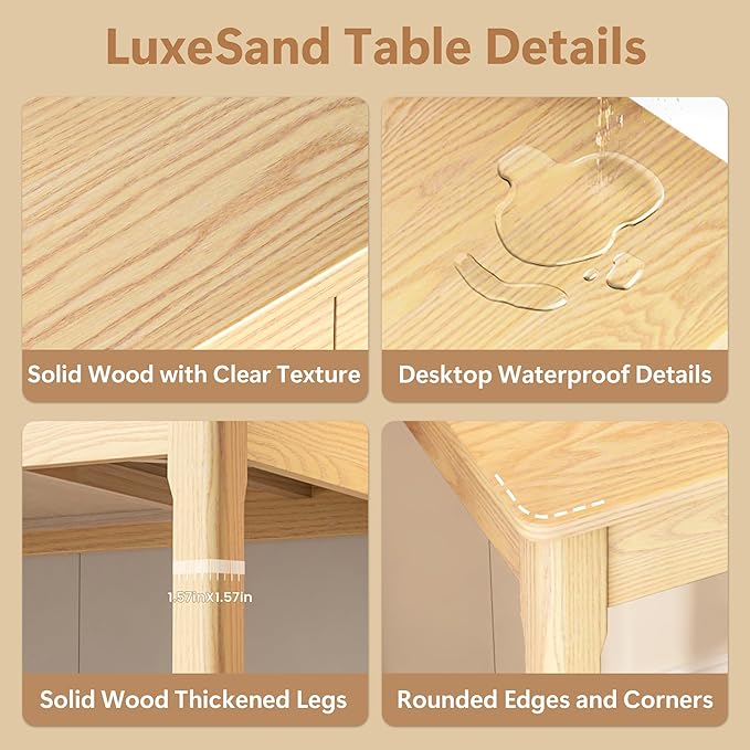 100% Solid Wood Desk with 2 Drawers 47 Inch Mid Century Modern Desk Vintage Writing Ash Wooden Desks Computer Table for Home Office Bedroom Living Room