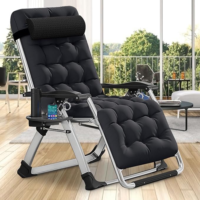 DoCred Comfy Folding Recliner Chair - Bedroom &amp Living Room Patio Lounge Chair with Removable Cushion for Indoor Outdoor