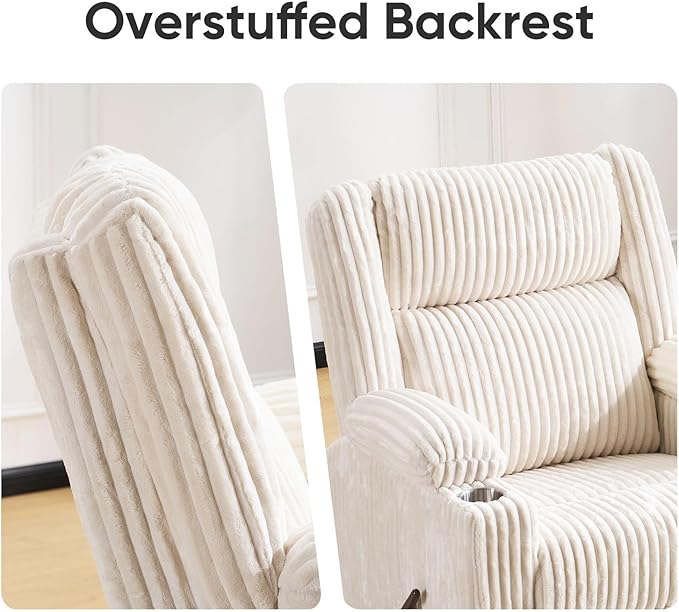Oversized Manual Recliner Chair with Arm StorageSwivel Rocker Recliner Chair for Adults with Adjustable HeadrestNursery Glider Recliner with Phone Stand and Side Pockets for Living RoomBeige