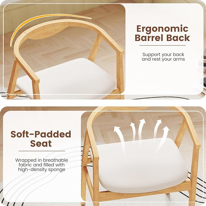 KOMFOTT Bamboo Accent Chair Mid Century Modern Armchair with Barrel Back &amp Soft-Padded Seat Upholstered Lounge Chair with A-Shaped Frame for Living Room Bedroom Reading Room Beige