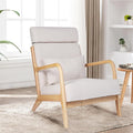 LUCKYERMORE Solid Wood Accent Chair Mid Century Modern Armchair with High BackrestUpholstered Reading Chair for Living Room Bedroom OfficeBeige