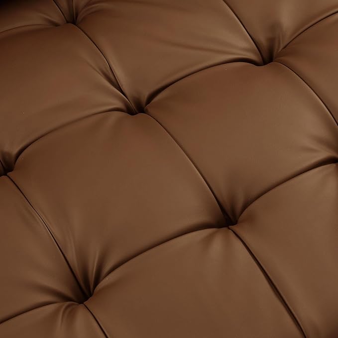 Modway Valour 73 Inch Faux Leather Sofa in Brown – Upholstered Sofa with Tufted Seat - 3-Seater Leather Couch with Cozy Wide Seats - Mid-Century Modern Couch for Living Room