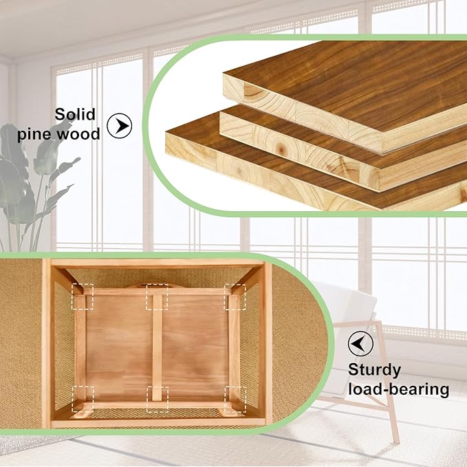 Wooden Japanese Floor Chair with Cushion Multifunctional Floor Armchair with Backrest Accent Meditation Legless Back Rest Chairs for Living Room Bedroom Balcony