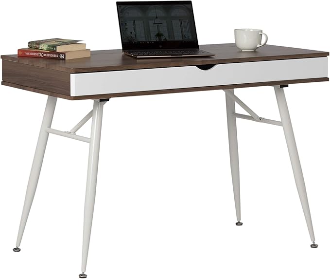 Calico Designs Alcove Modern Desk with Large Split Drawer Storage White/Chestnut