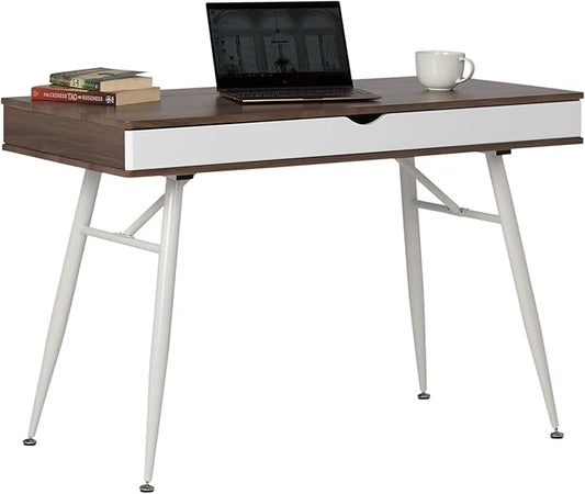 Calico Designs Alcove Modern Desk with Large Split Drawer Storage White/Chestnut