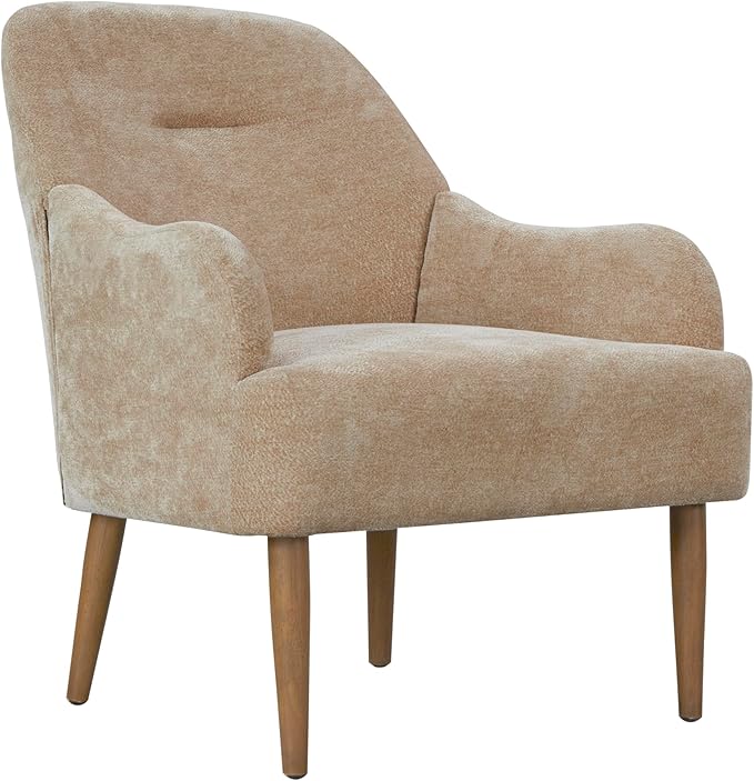 Chenille Armchair Modern Style Accent Chair with Wood Legs Comfy Design for Living Room Bedroom OfficeBeige