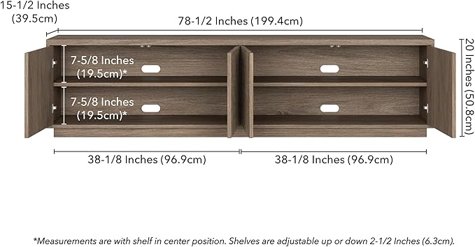 Henn&ampHart Fluted TV Stand for TVs up to 85 with 2 Concealed Ribbed Storage Cabinets and Adjustable Shelves for Living Room Family Room or Office Weathered Gray