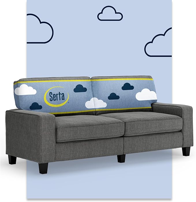 Serta Palisades 78 Track Arm Sofa Easy Care Polyester Soft Pillow Back Pocket Coil Seat Cushions Removable Covers Loveseat or Couch for Small Spaces Living Rooms or Bedrooms Gray